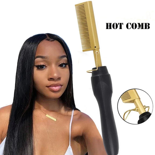 Hair Straightener, Electric Hot Comb Hair Straightener Brush with Ceramic Heater Surface, Fast Heating, Dual Voltage, Adjustable Temperature for Natural Black, Curly, Frizzy Hair & Beard