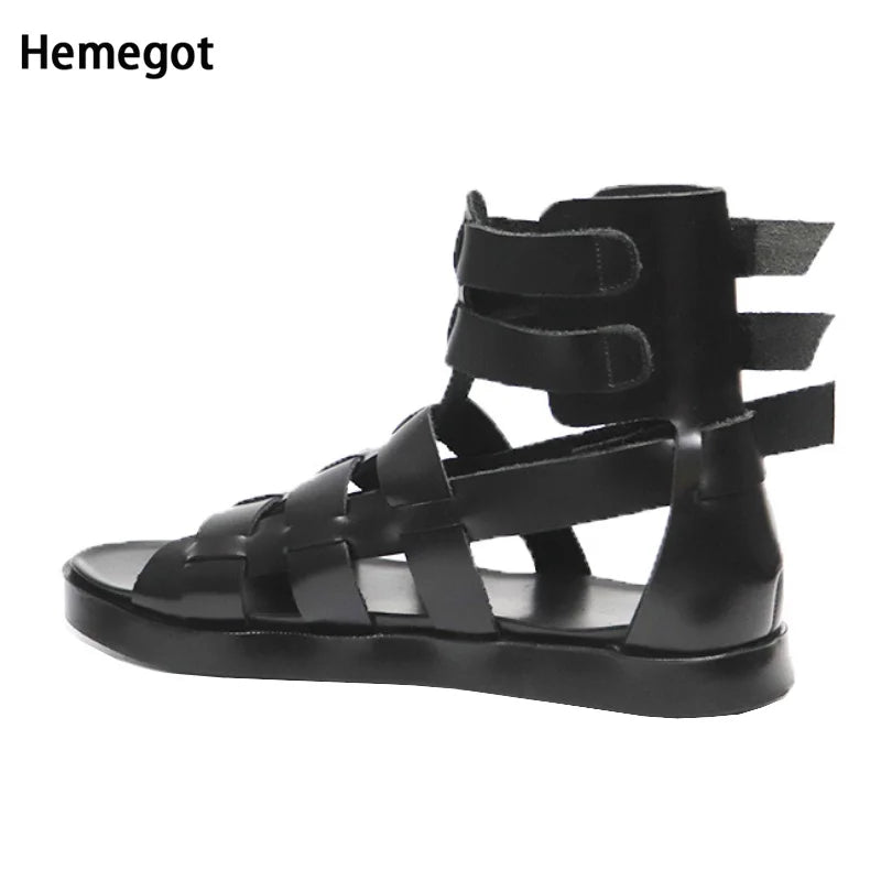 Echtes Leder High-Top Römersandalen für Männer Modische britische Rindsleder All-Match atmungsaktive Strandschuhe für Männer