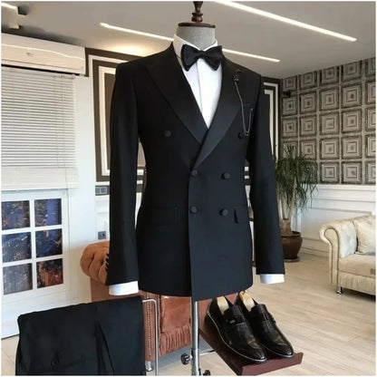 2 Pieces Jacket +Pants Black Suits for Men