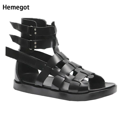 Echtes Leder High-Top Römersandalen für Männer Modische britische Rindsleder All-Match atmungsaktive Strandschuhe für Männer