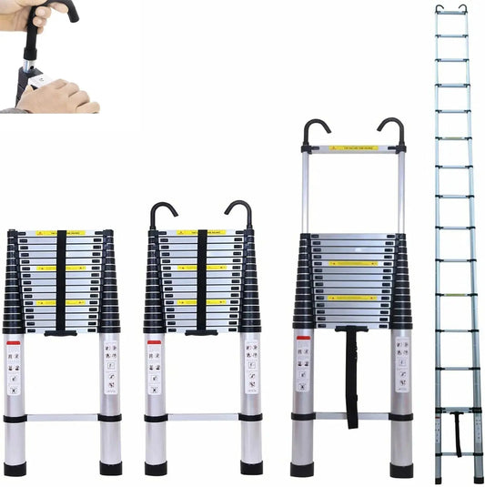 DayPlus 5M Telescopic Ladder with hooks,16.5FT Multi-Purpose Folding Aluminium Foldable Ladder Extension Loft Ladder,330lb EN131