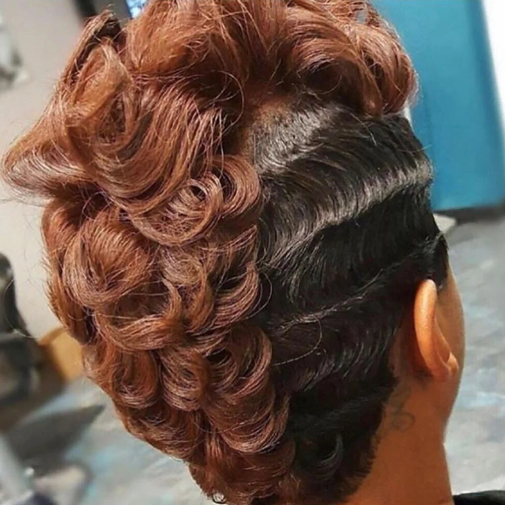 BeiSDWig Kurze Ombre Burgunder Kunsthaarperücken für schwarze Frauen Afro-Lockenfrisuren für Frauen Pixie-Cut-Perücken mit Pony