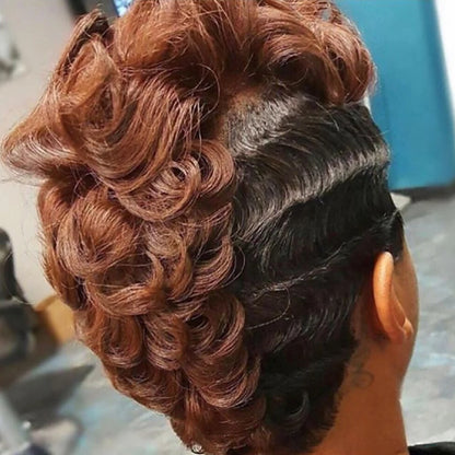 BeiSDWig Kurze Ombre Burgunder Kunsthaarperücken für schwarze Frauen Afro-Lockenfrisuren für Frauen Pixie-Cut-Perücken mit Pony